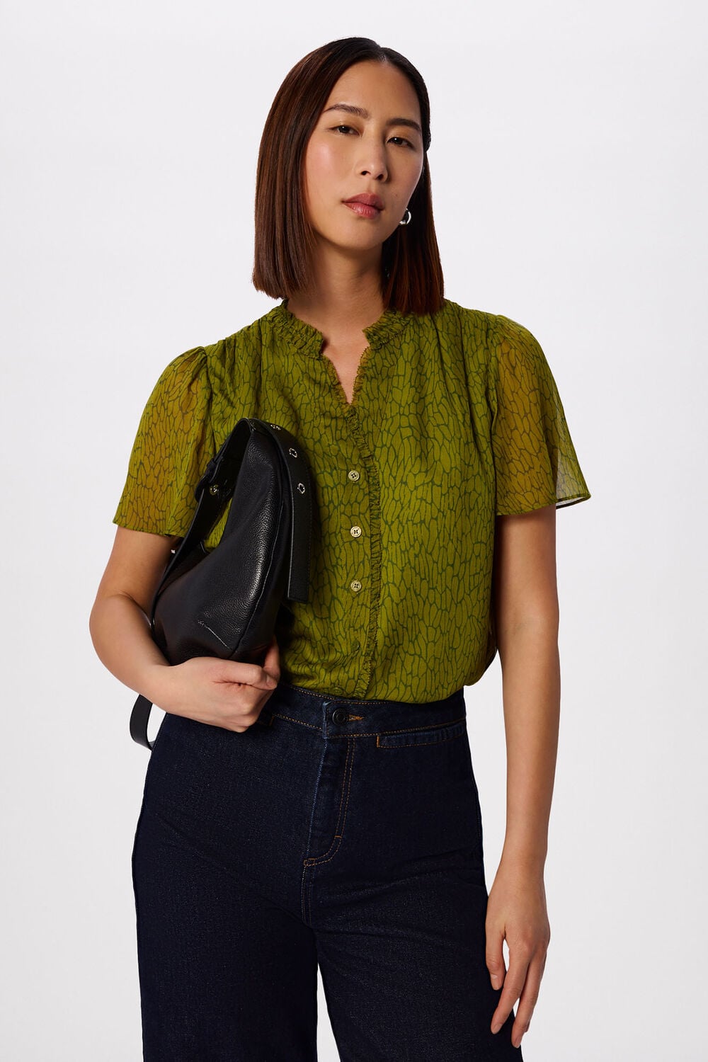 Green Dragonfly Short Sleeve Blouse