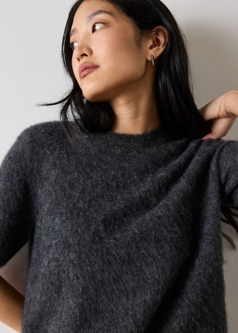 Dark Grey Alpaca Mix Knitted Tee