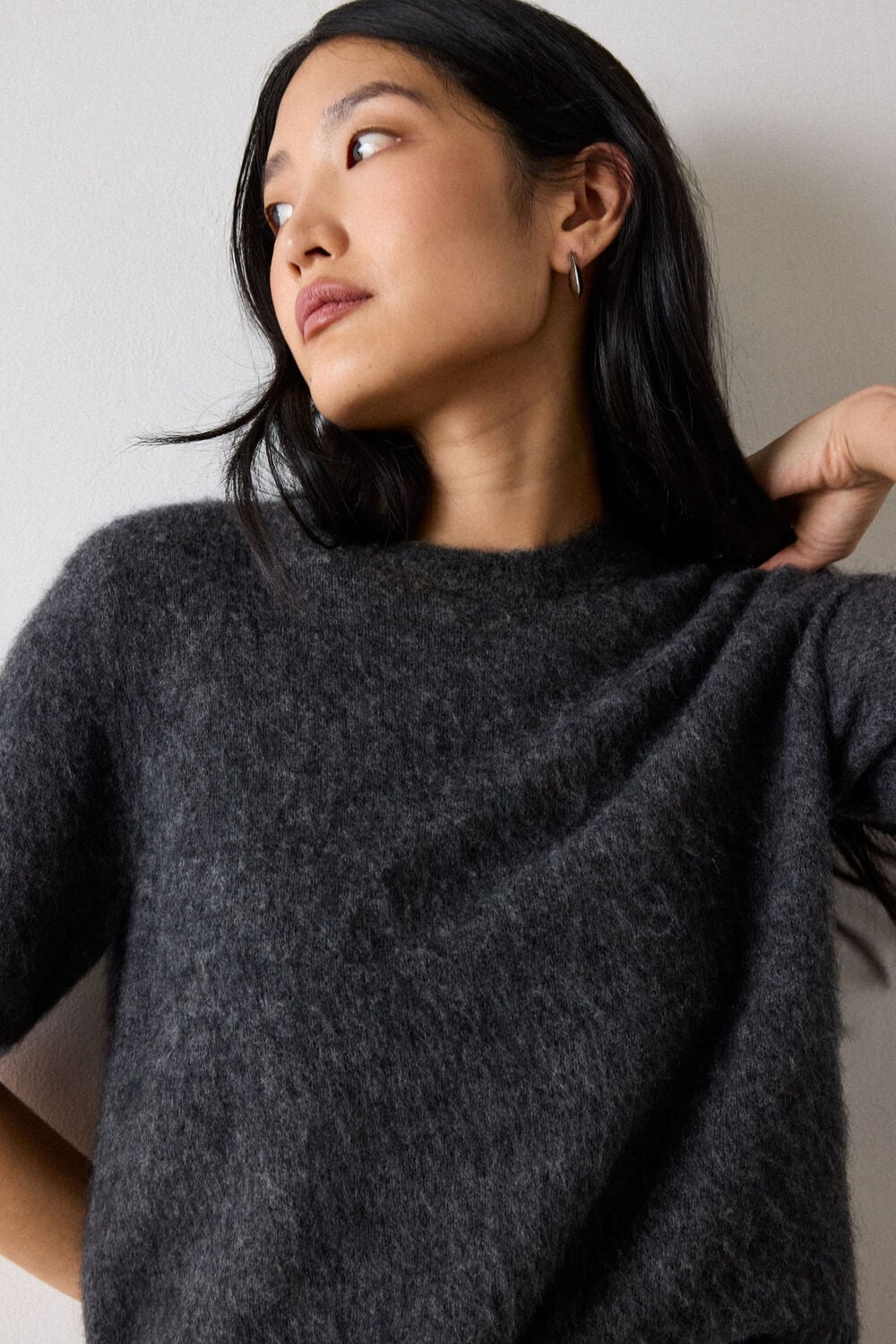 Dark Grey Alpaca Mix Knitted Tee