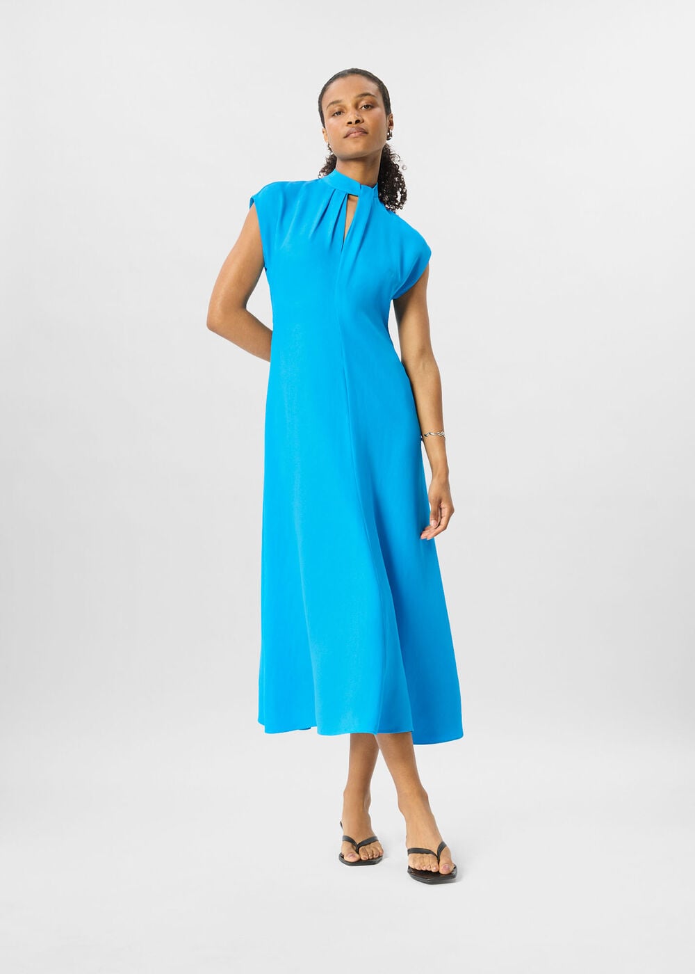 Petite Twist Neck Crepe Midi Dress