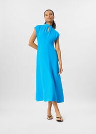 Petite Twist Neck Crepe Midi Dress