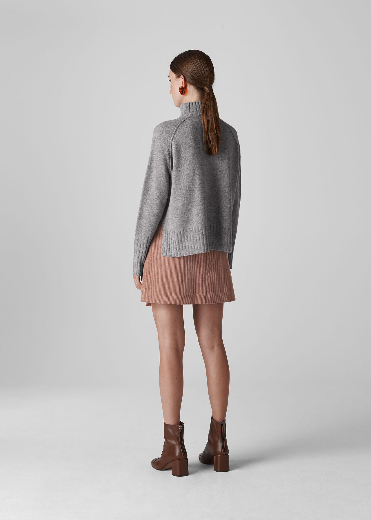 Funnel Neck Wool Knit Grey Marl