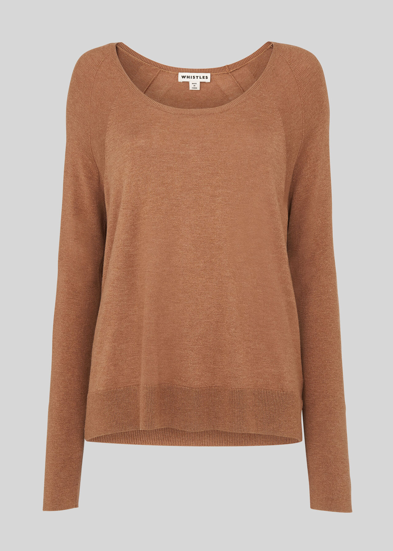 Scoop Neck Silk Mix Knit Camel