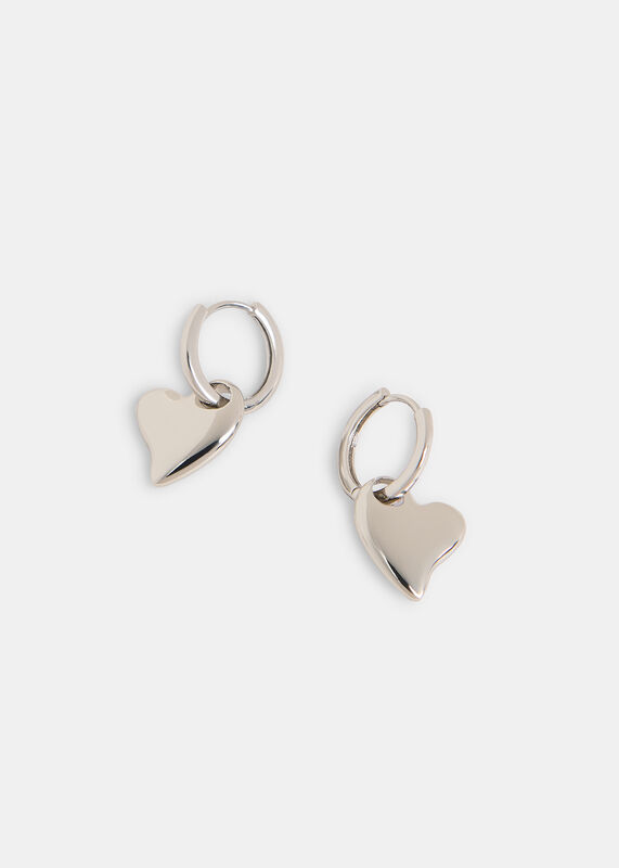Silver Curved Heart Huggie Hoop