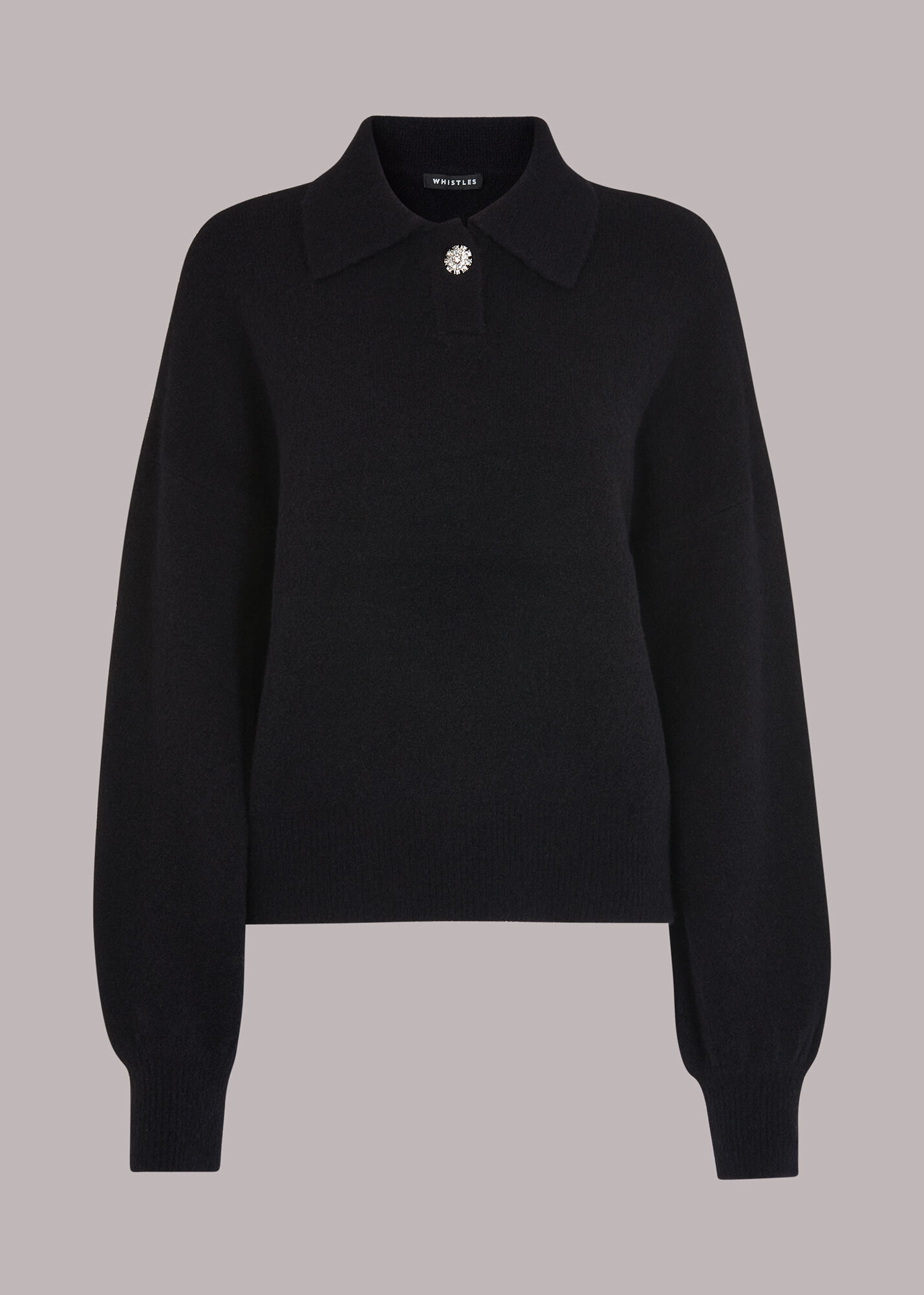 Black Jewel Button Collar Sweater