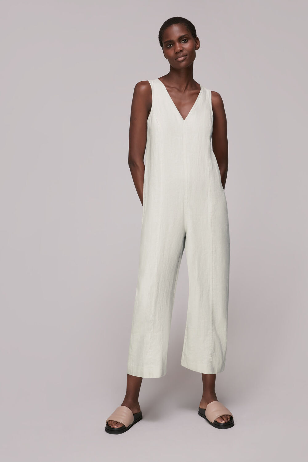 Linen V Neck Jumpsuit