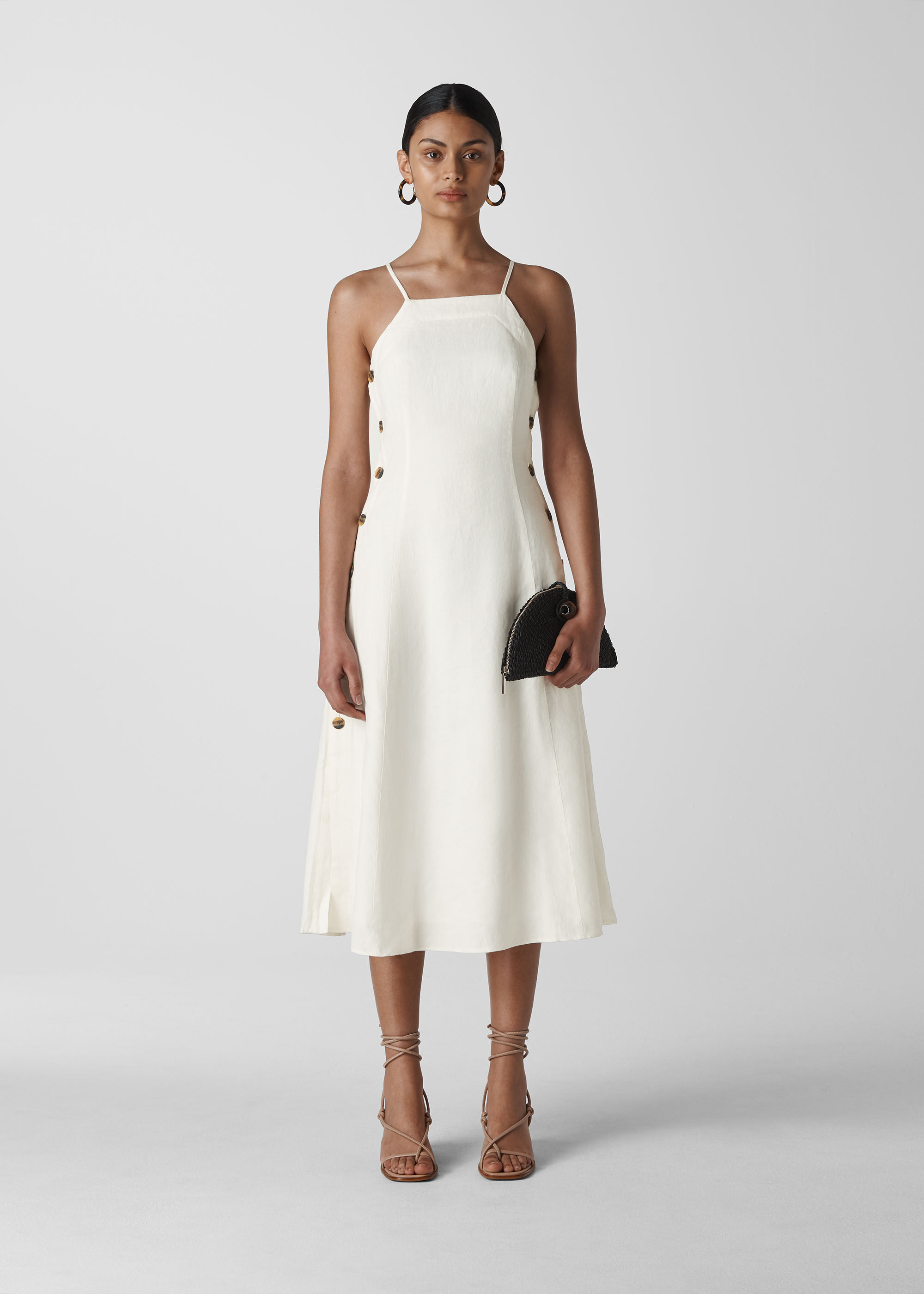 White linen button through dress new arrivals
