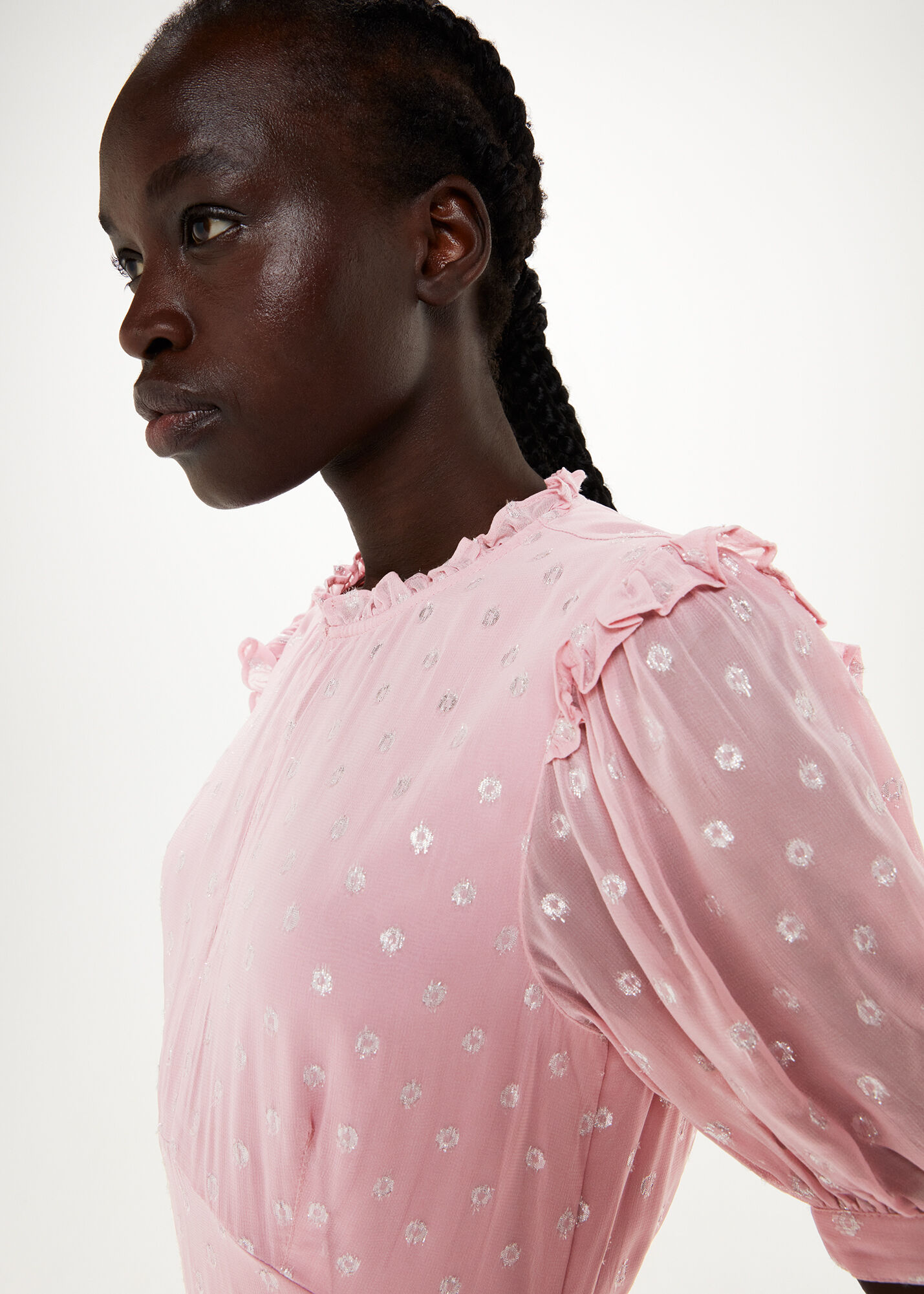 Lilac Metallic Spot Midi Dress WHISTLES