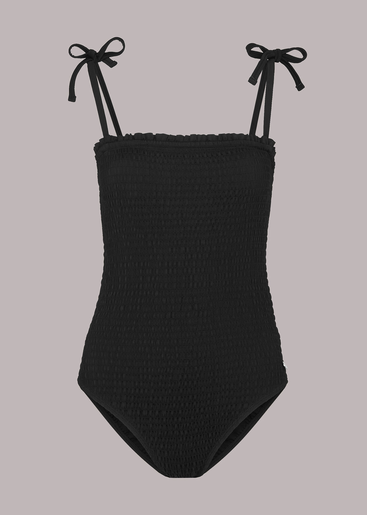 Shirred Tie Strap Swimsuit Black