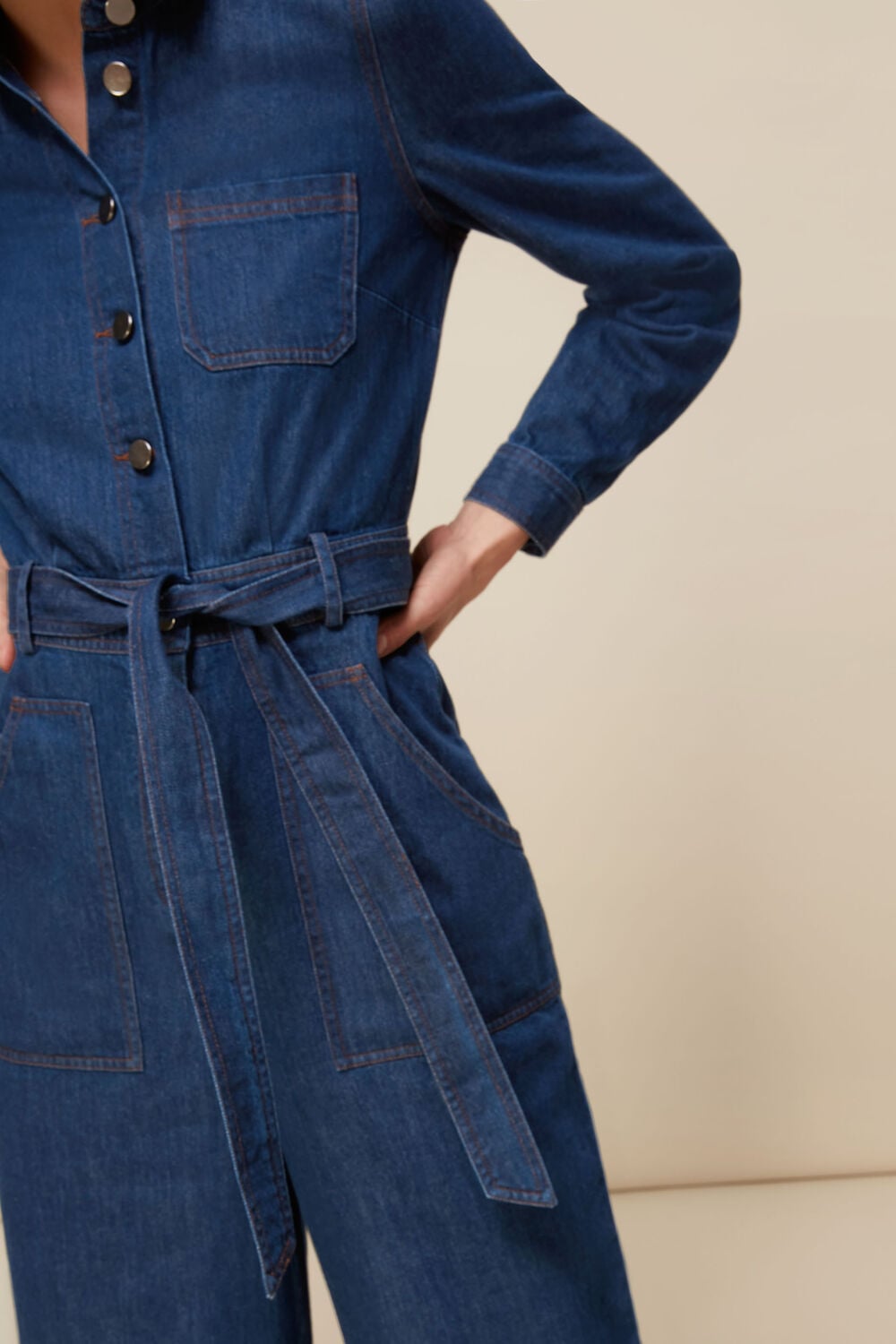 Denim Belted Jumpsuit