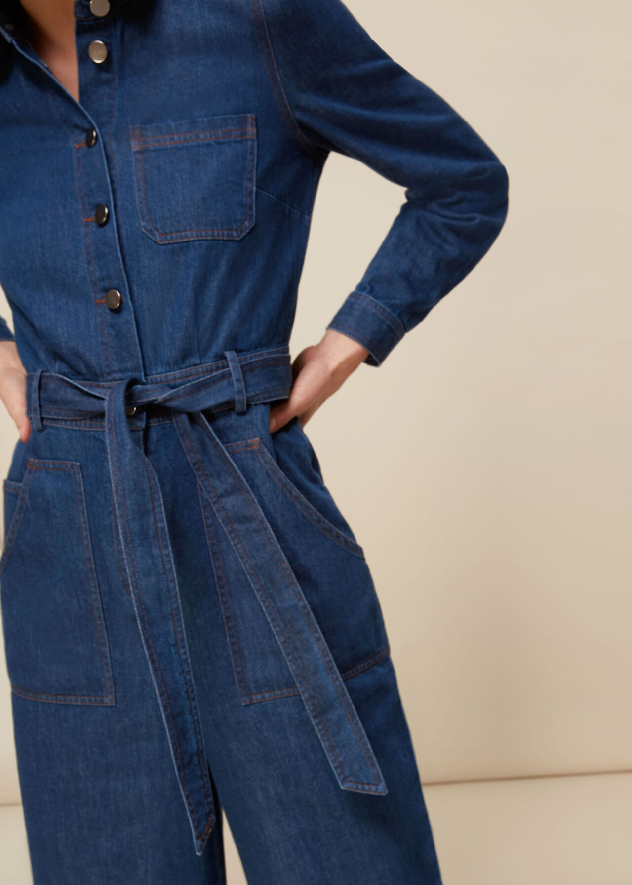 Denim Belted Jumpsuit