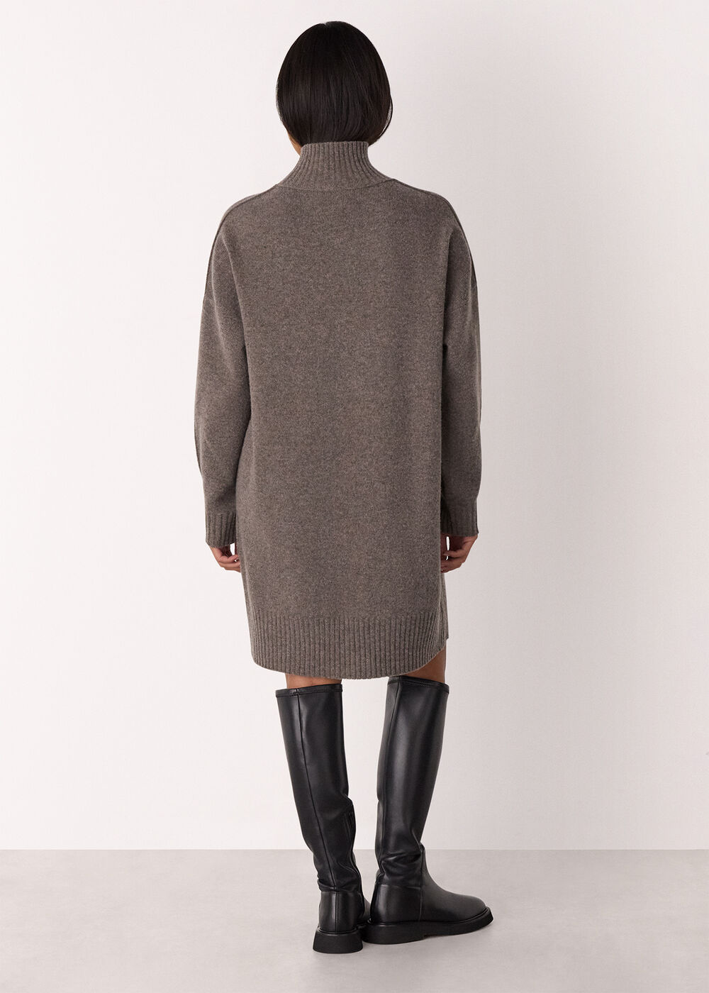 Petite Funnel Neck Wool Mini Dress