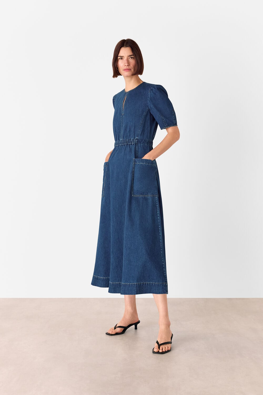 Denim Midi Short Sleeve Dress