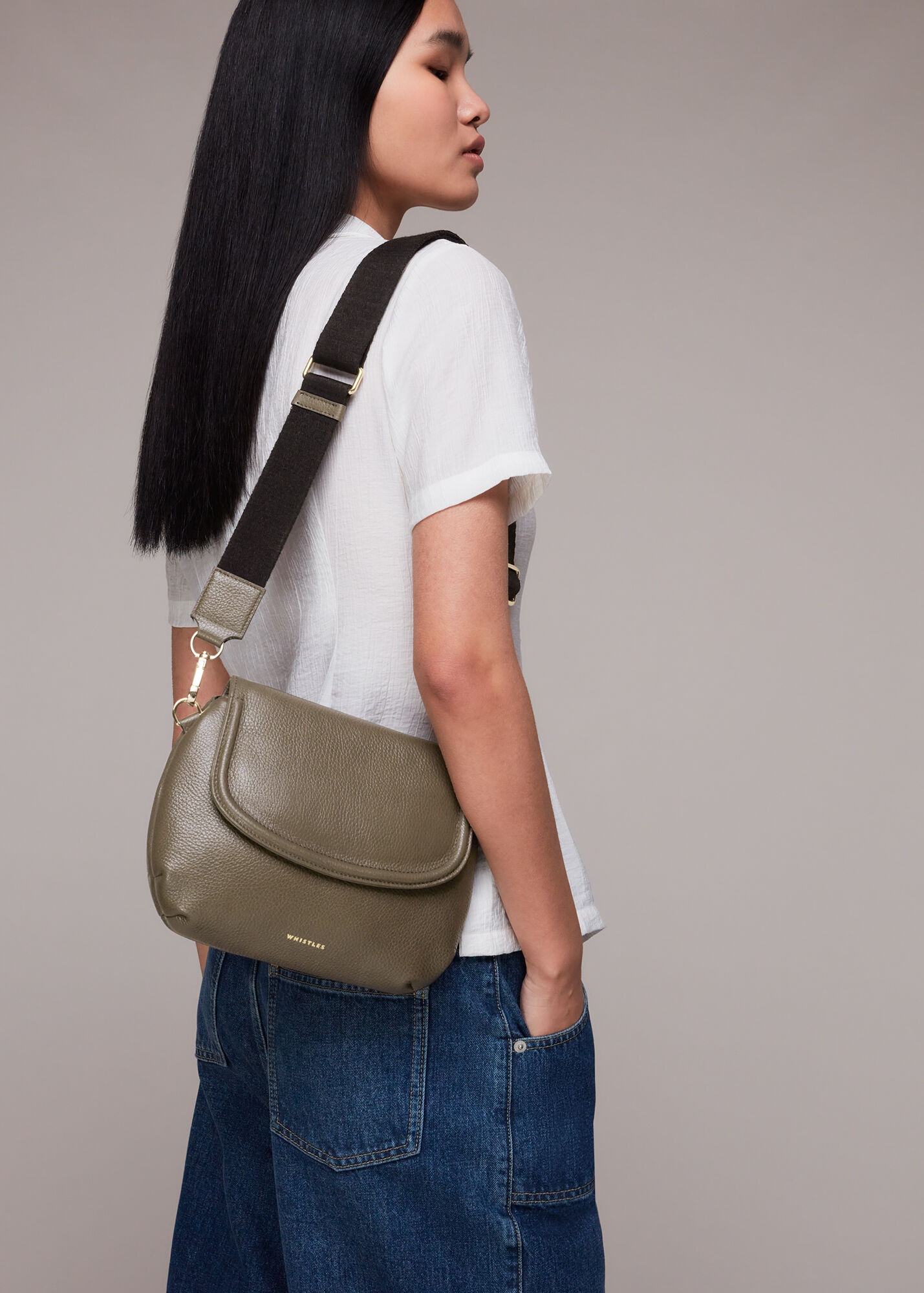 Khaki Nala Soft Saddle Bag | WHISTLES