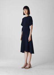 Belted Midi Dress Navy