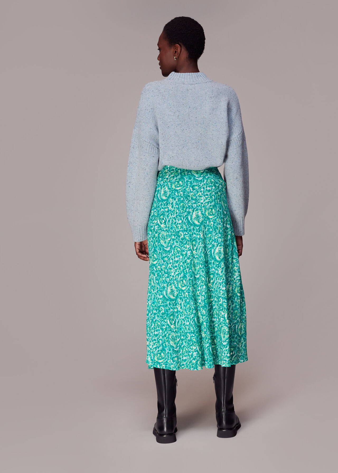 Clouded Floral Bias Cut Skirt