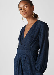 Animal Jacquard Wrap Jumpsuit Navy