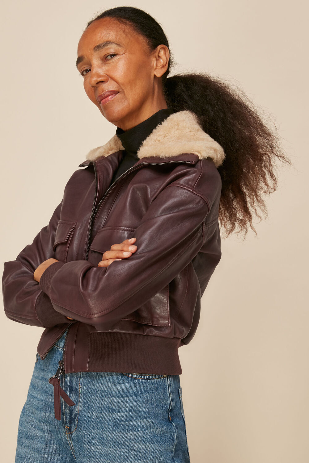 Shearling Collar Bomber Jacket