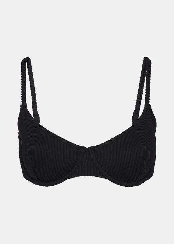 Black Ribbed Underwire Bikini Top