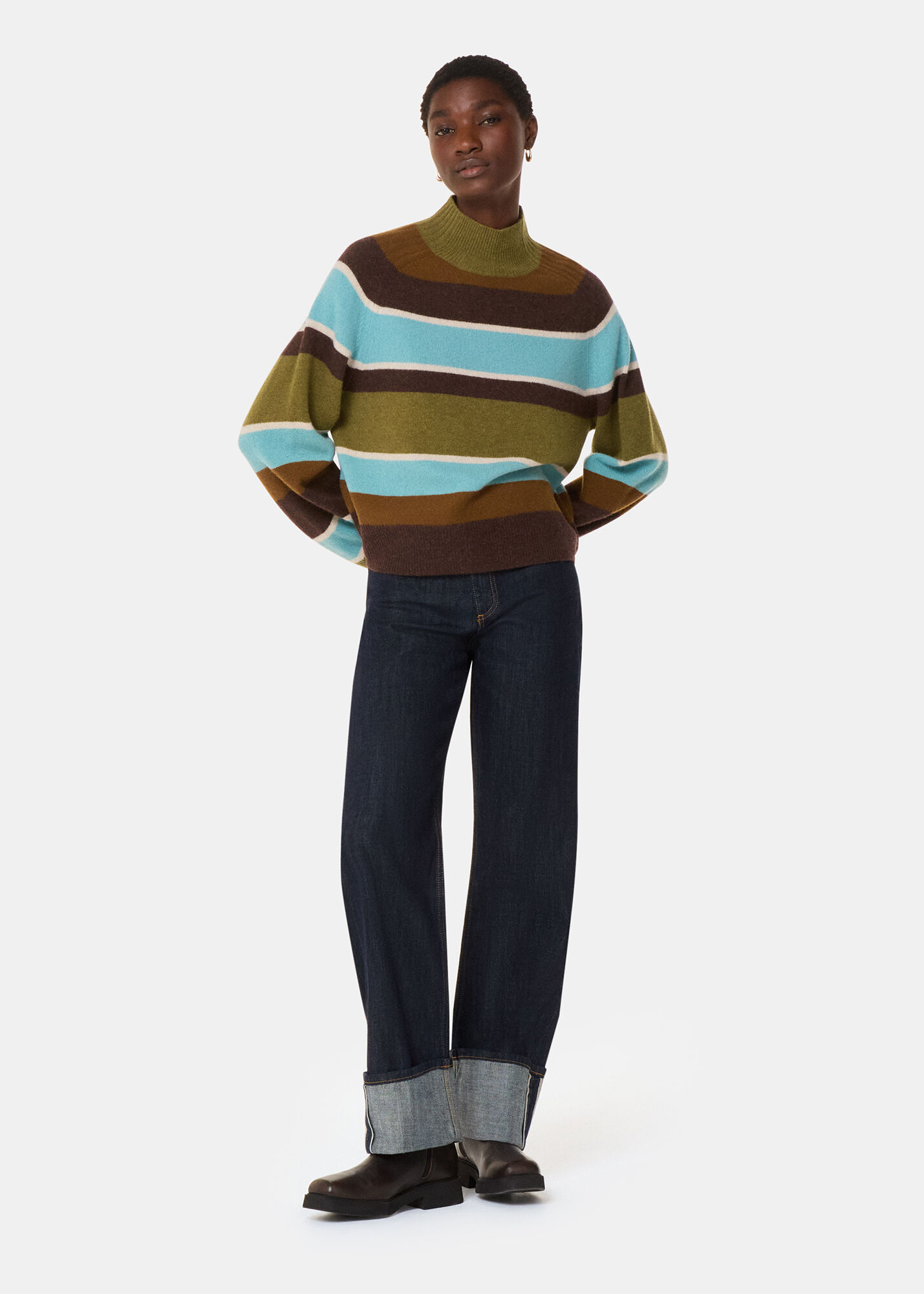Women's Wool Stripe Mock Neck Sweater | Whistles US |