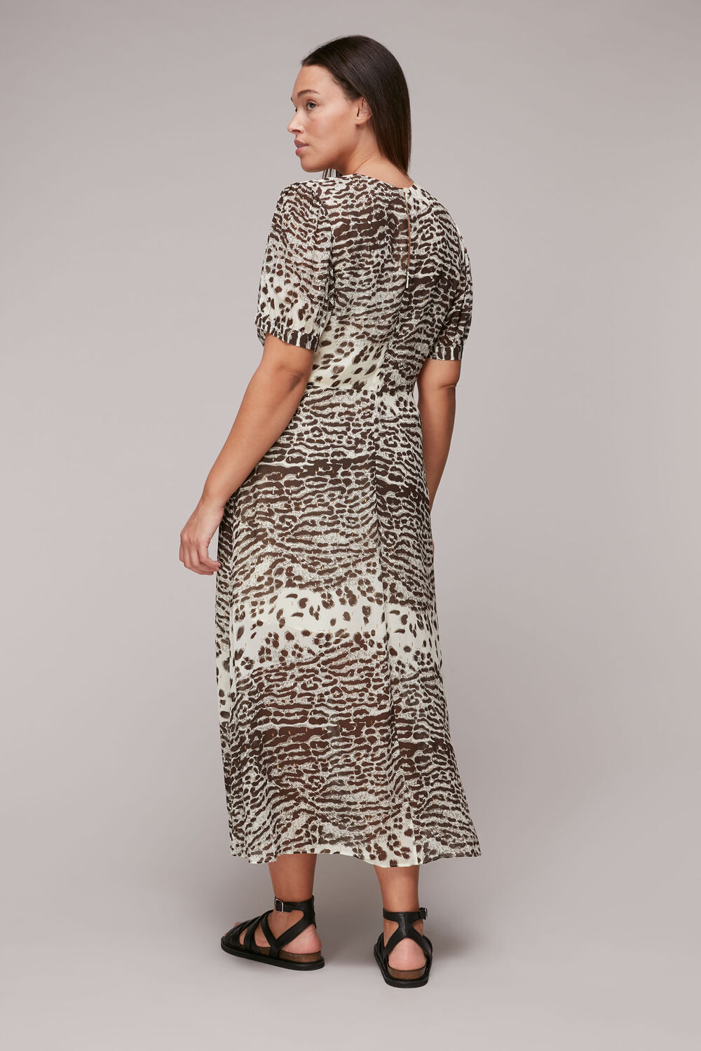 Jaguar Print Ruched Midi Dress