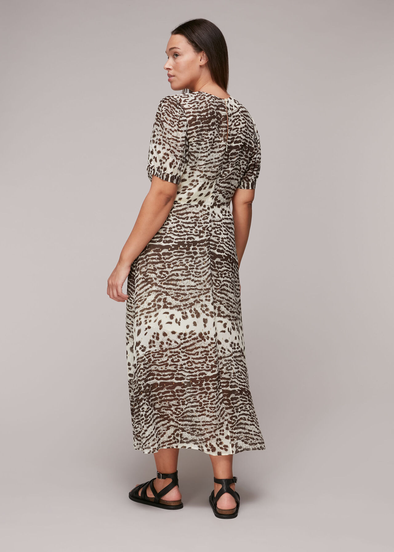 Jaguar Print Ruched Midi Dress