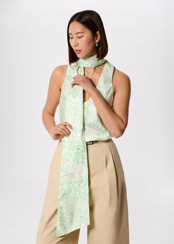 Green Printed Silk Scarf Vest Top