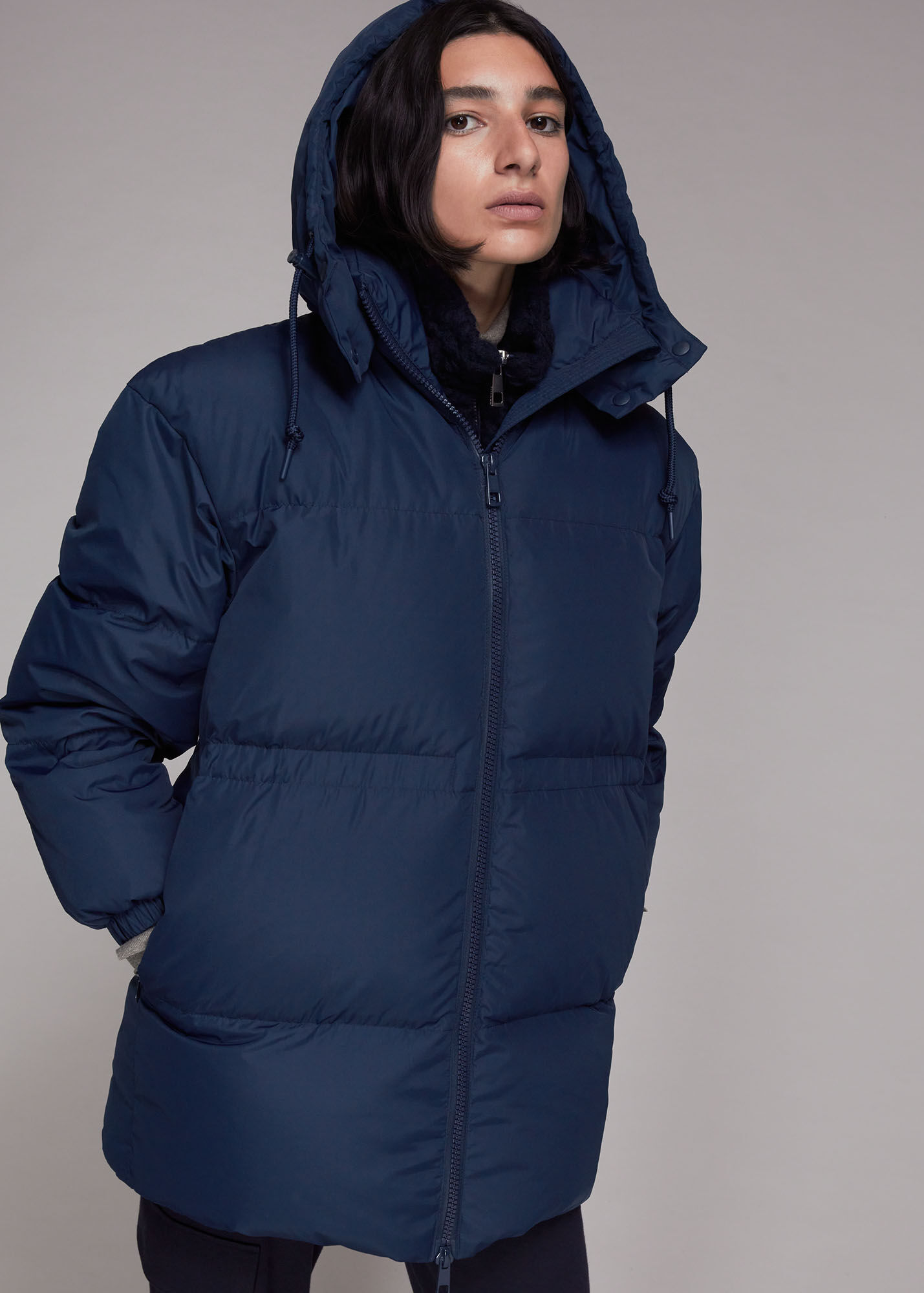 Navy Esme Hooded Down Puffer Coat WHISTLES Whistles US