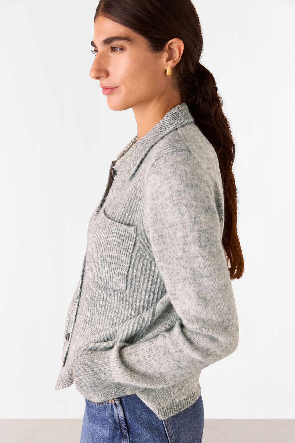 Grey Isla Ribbed Cardigan