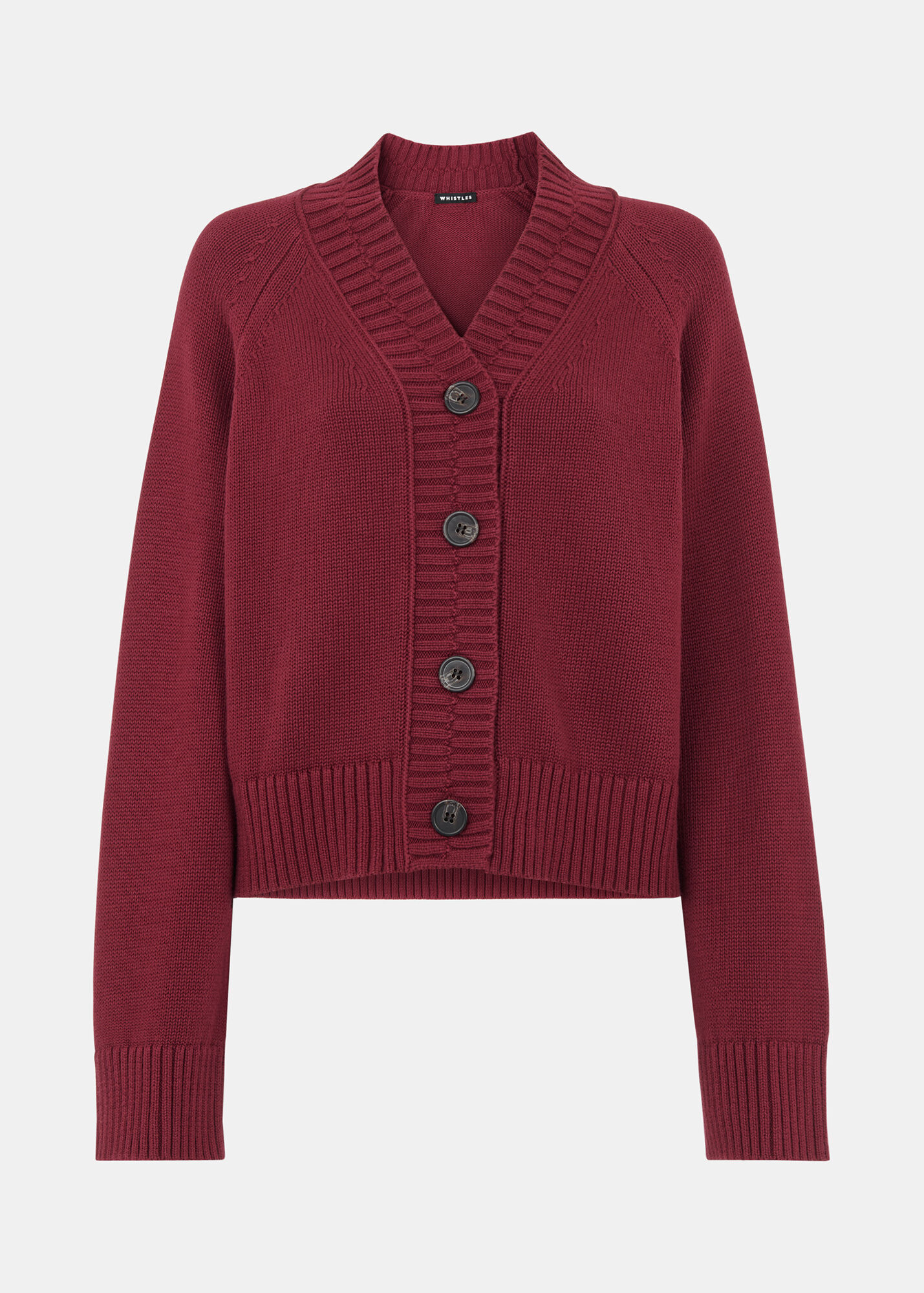 Burgundy Ribbed Detail Cotton Cardigan WHISTLES