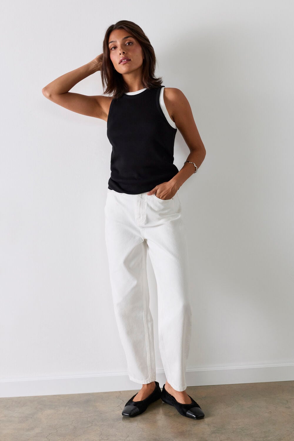 White Authentic Barrel Leg Jean