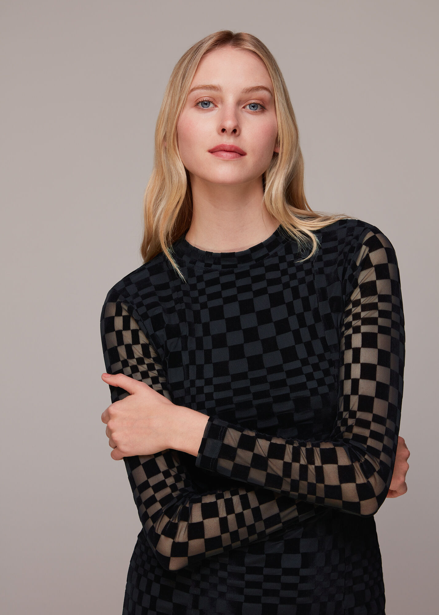 Checkerboard mesh dress store