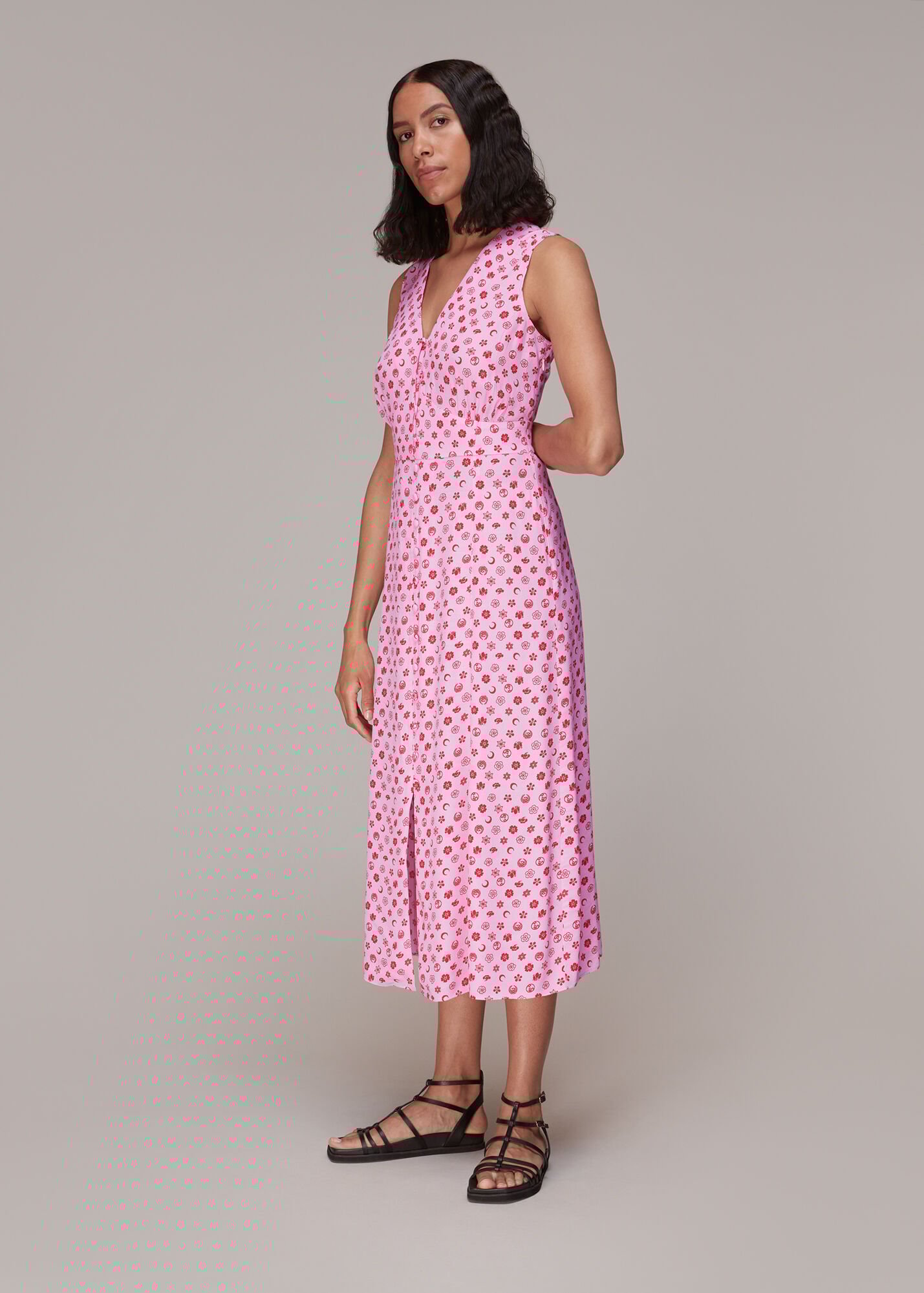 Pink Moon Floral Print Midi Dress