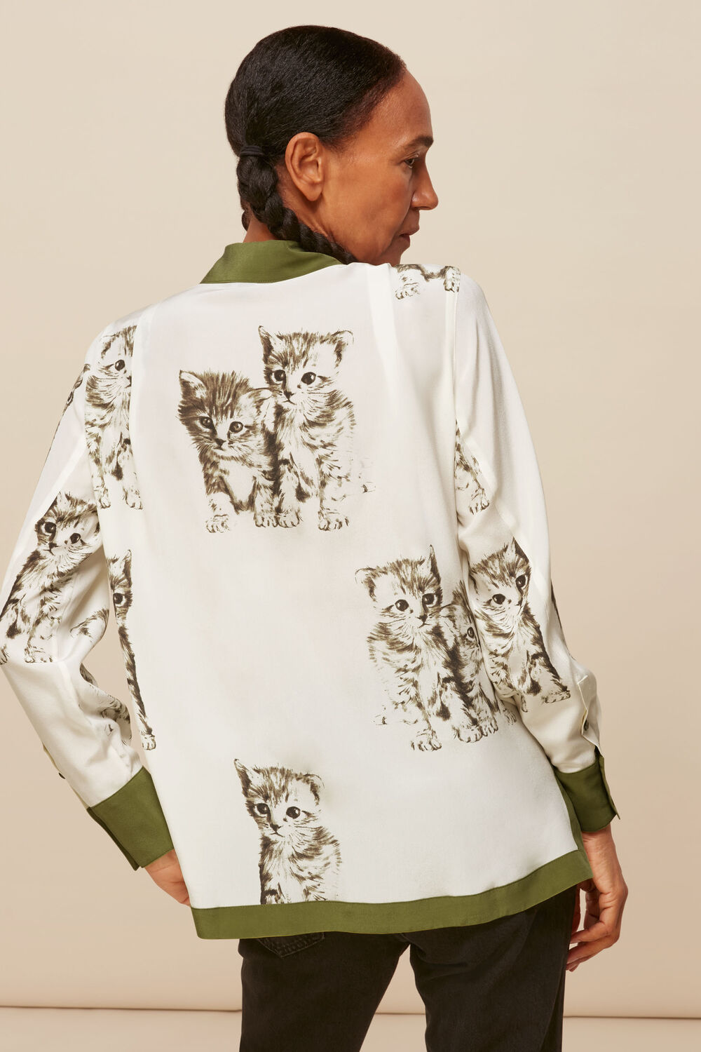 Cat Print Silk Blouse