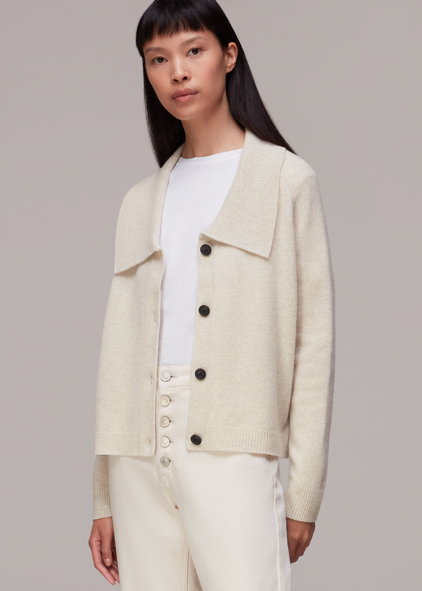 Neutral Collar Detail Wool Cardigan WHISTLES