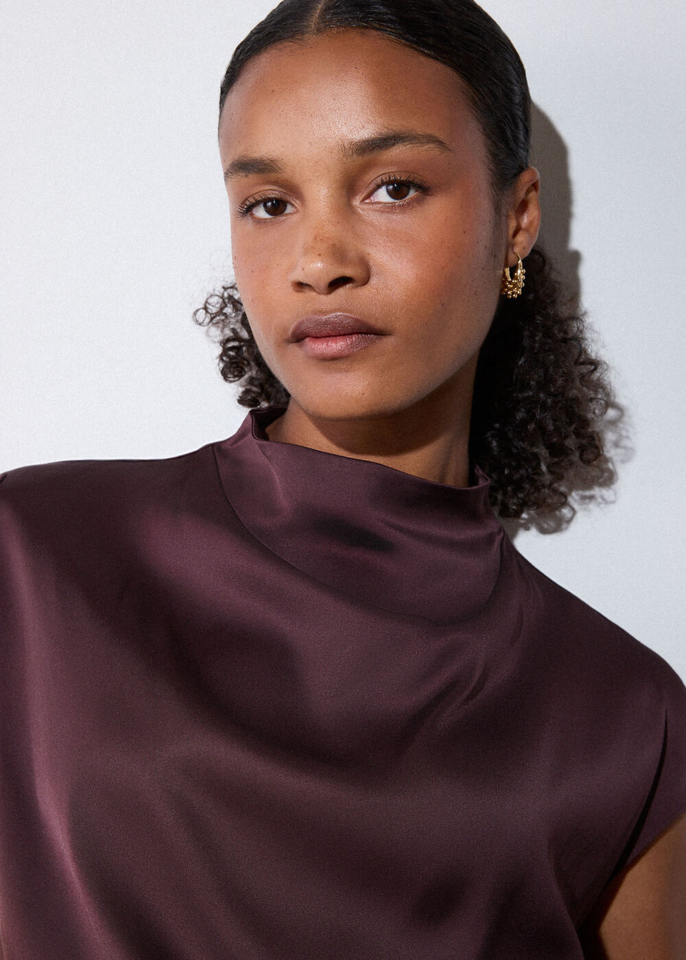 Cowl Neck Satin Sleeveless Top