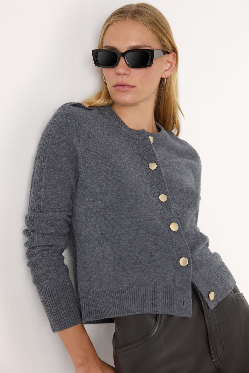 Dark Grey Military Crew Neck Cardigan