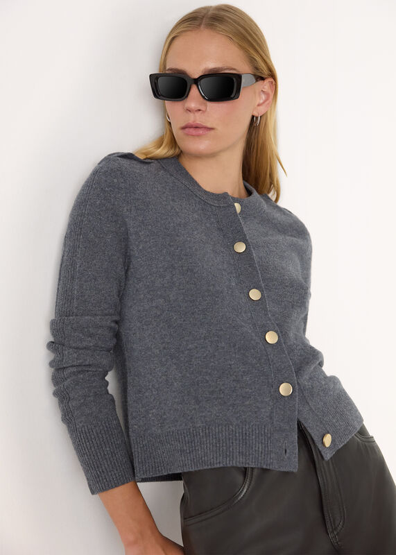 Dark Grey Military Crew Neck Cardigan