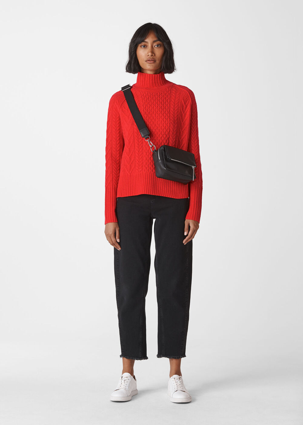 Cable Funnel Neck Wool Knit