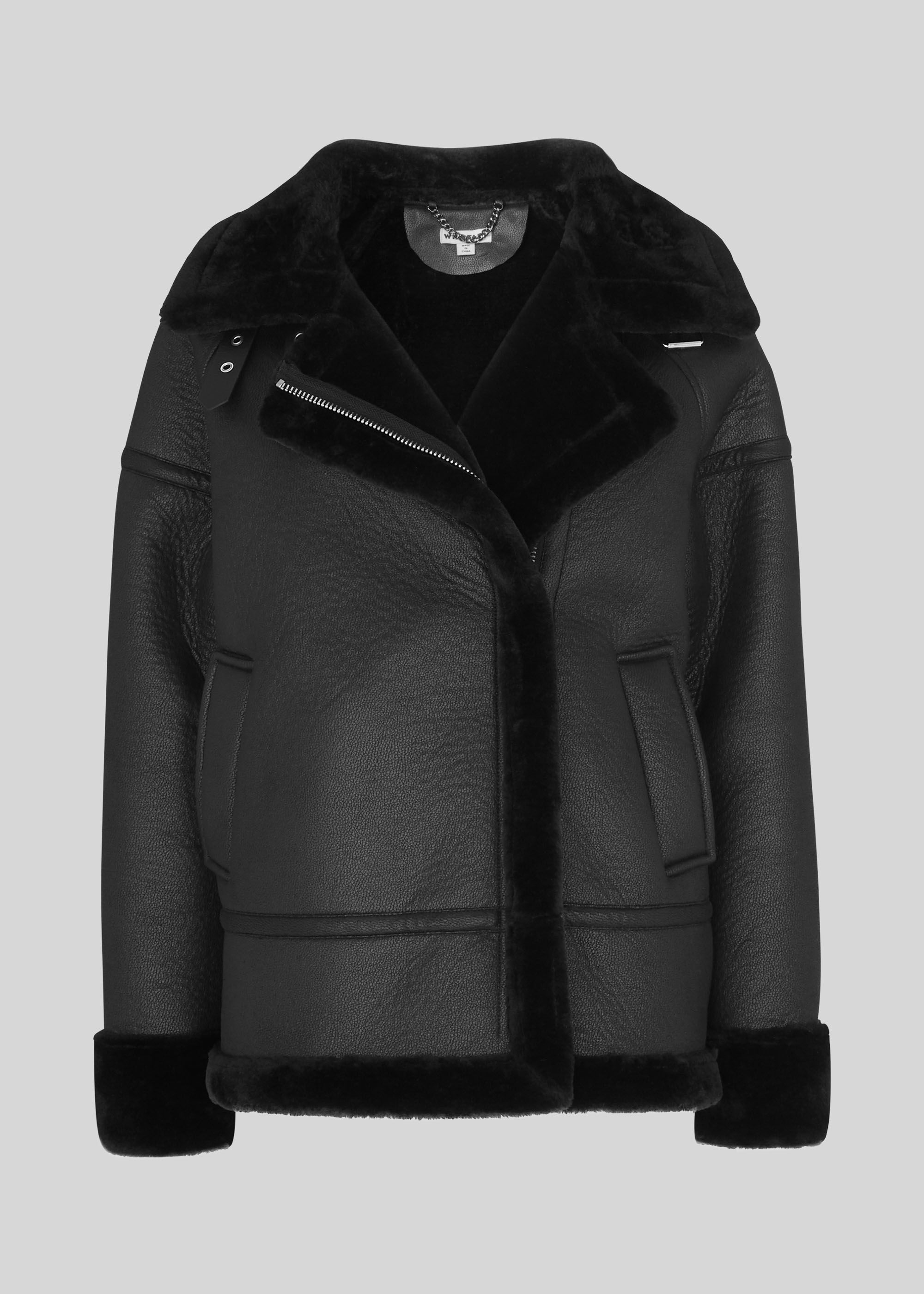 Whistles faux fur discount biker jacket burgundy
