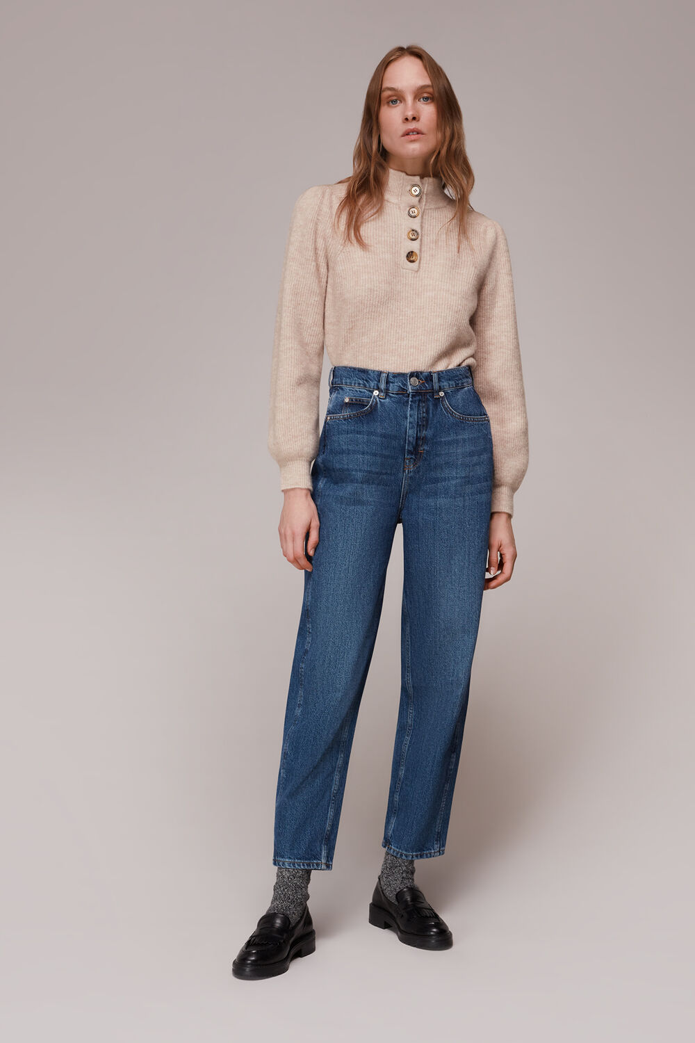 Puff Sleeve Button Sweat