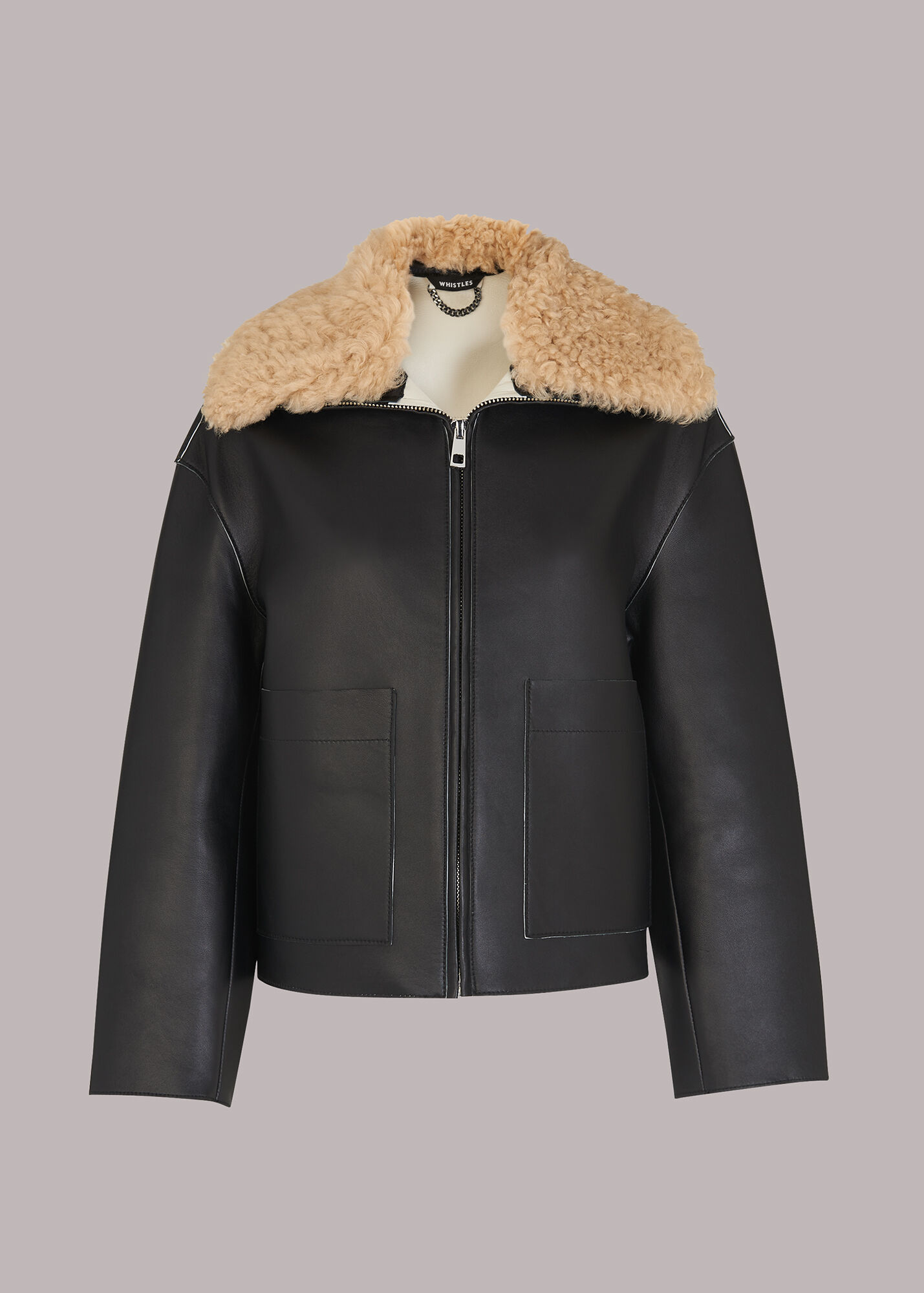 Black Bonded Shearling Collar Jacket WHISTLES Whistles UK