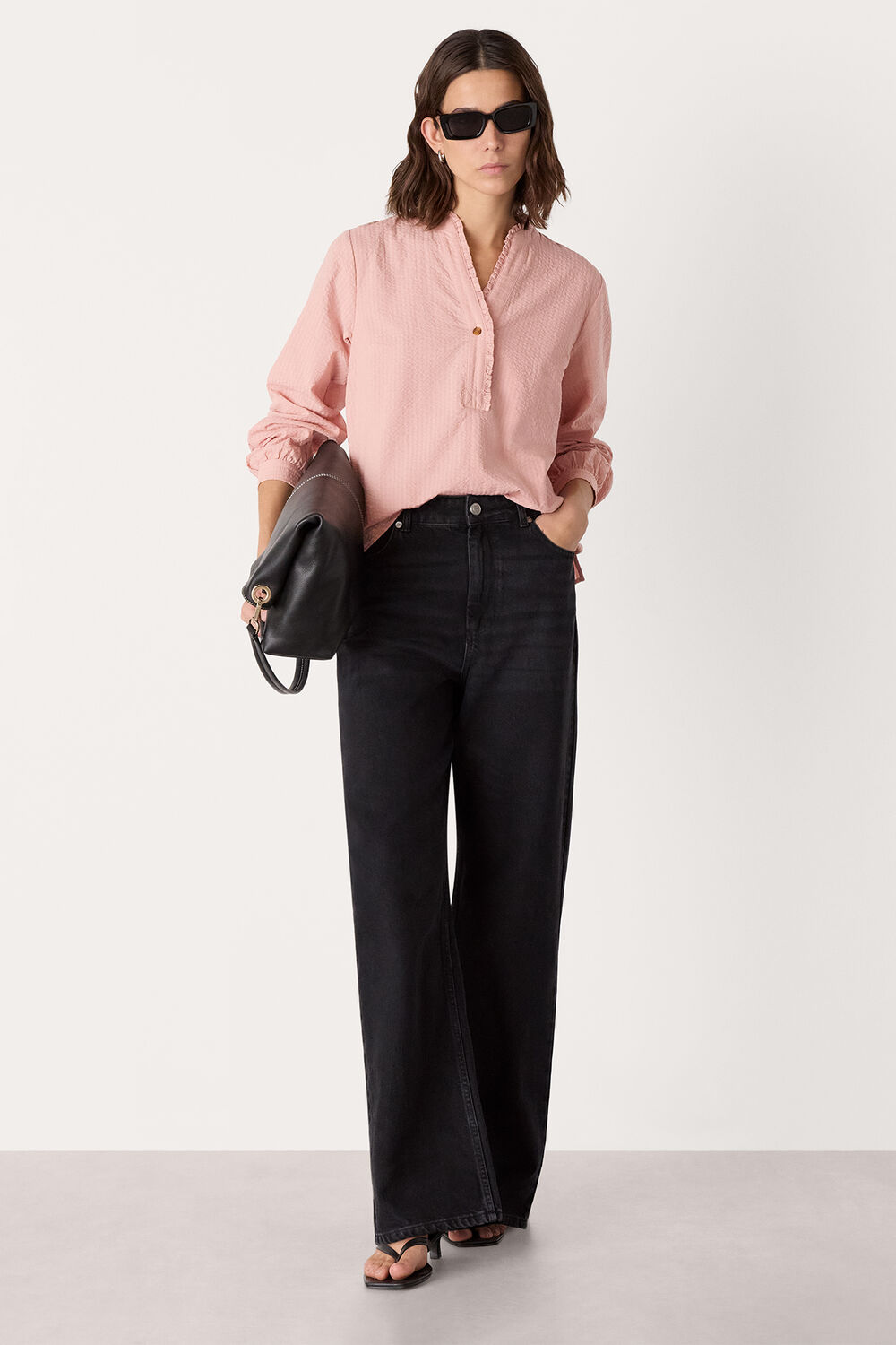 Pale Pink Textured Frill Shirt