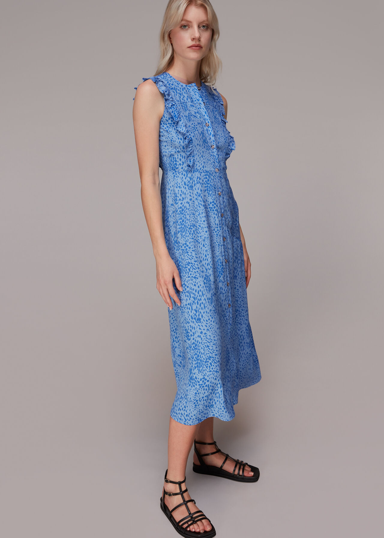 Blue/Multi Lively Animal Frill Midi Dress | WHISTLES