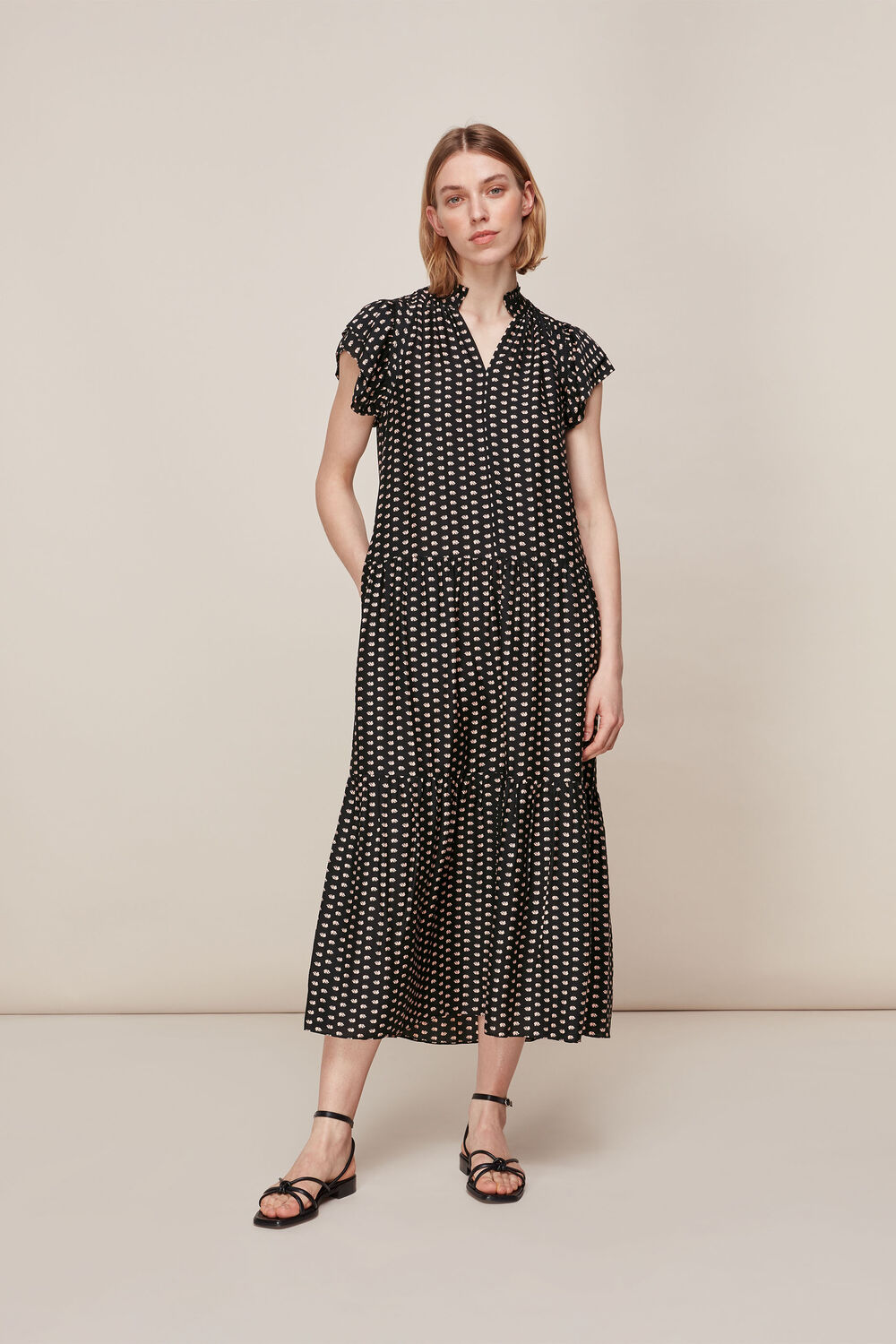 Elephant Silk Mix Midi Dress Black/Multi