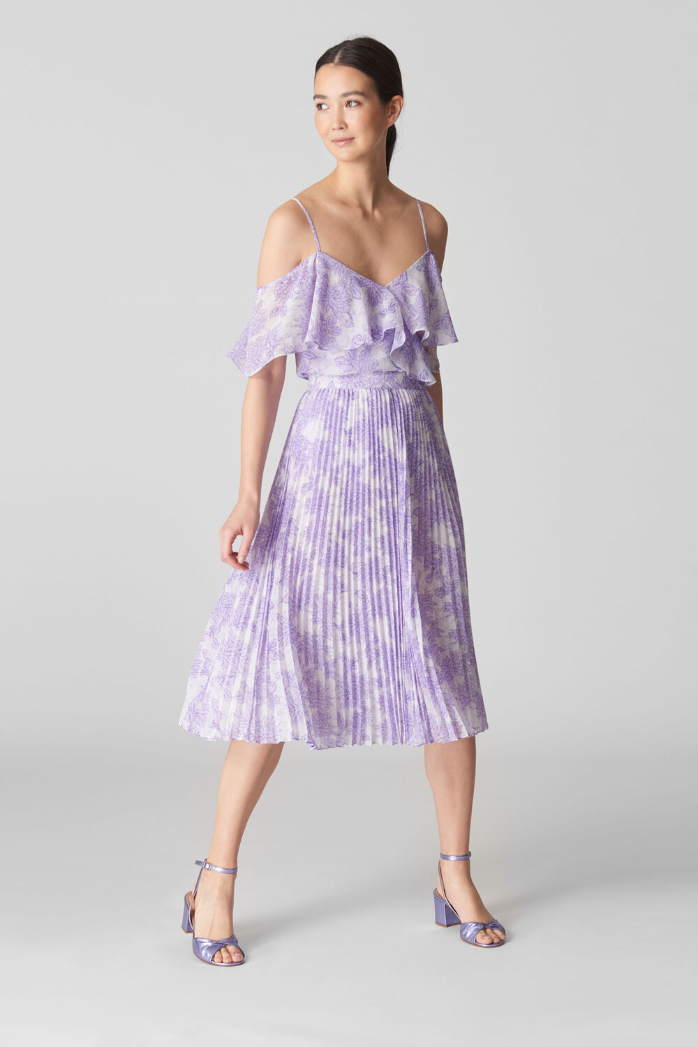 Batik Lily Print Pleated Skirt