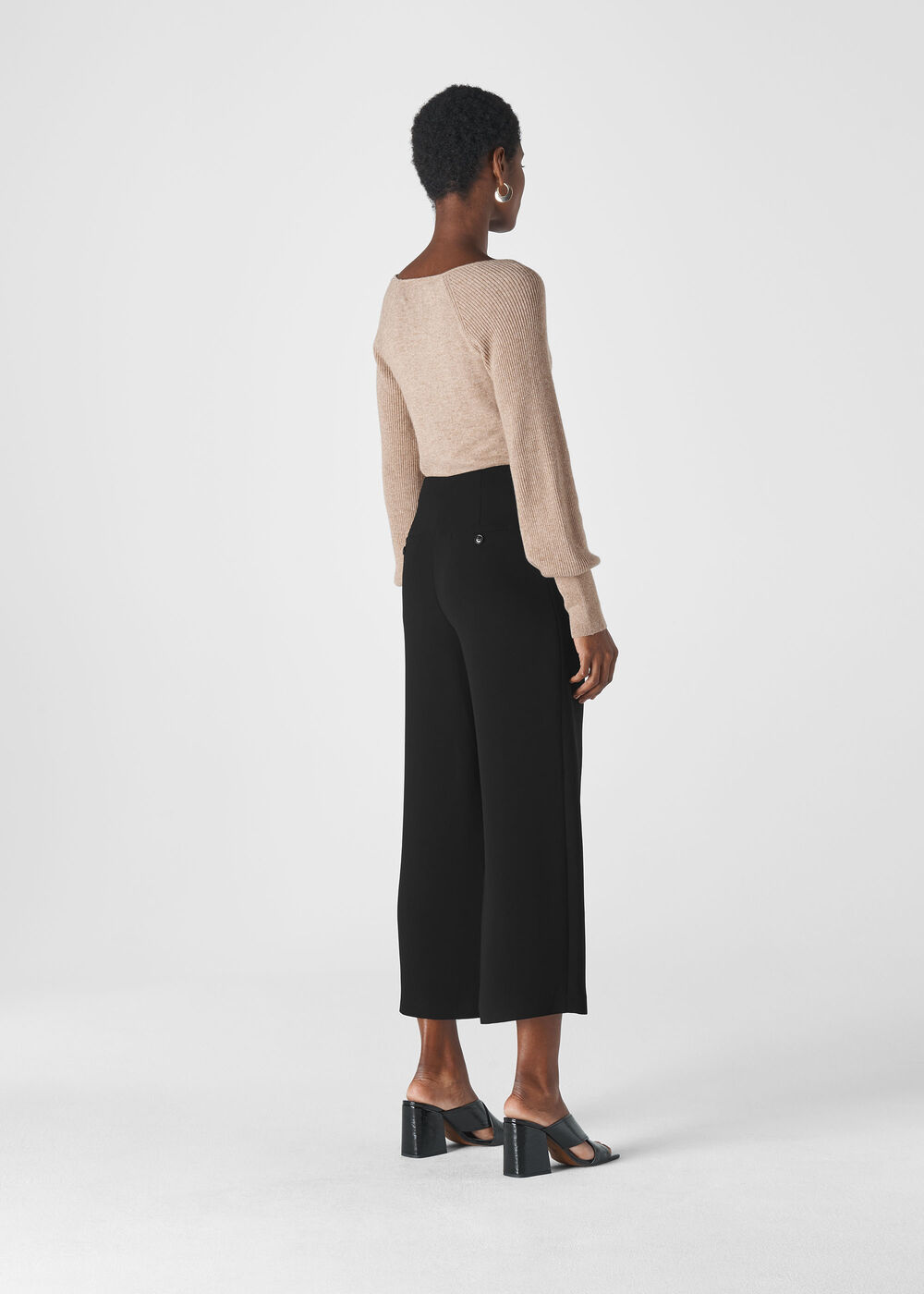 Flat Front Crop Trouser Black