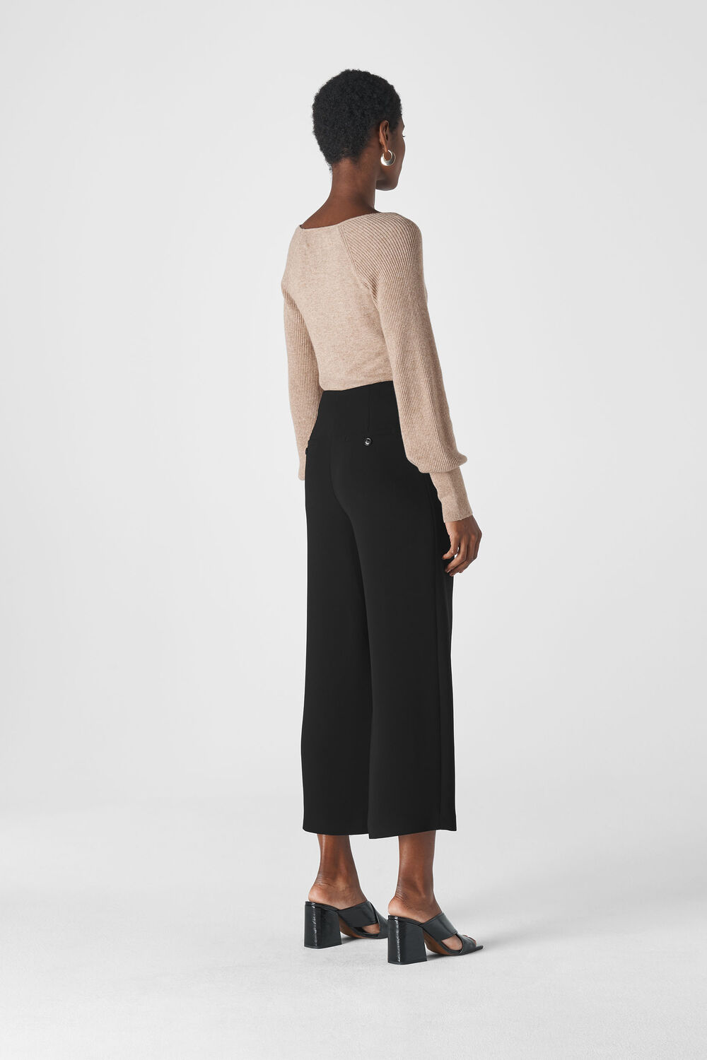 Flat Front Crop Trouser Black