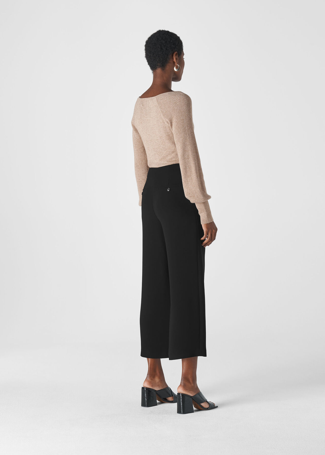 Flat Front Crop Trouser Black