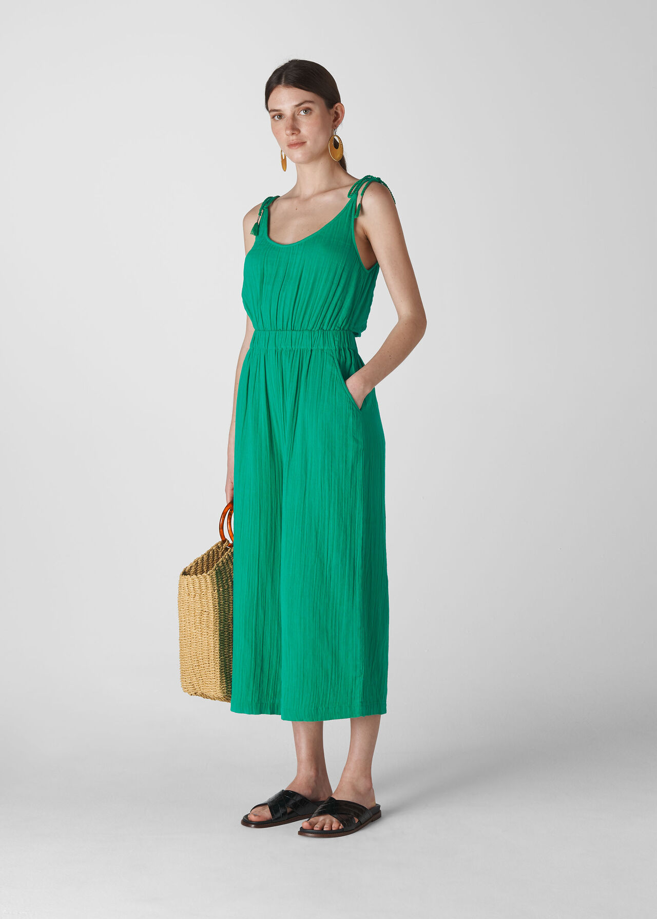 Mila Textured Casual Jumpsuit Green